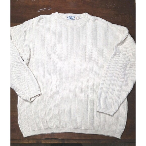 Cream Other - ​Hampton Bay Trading Co Vintage Sweater Large Cream White Ribbed Knit Cotton USA
